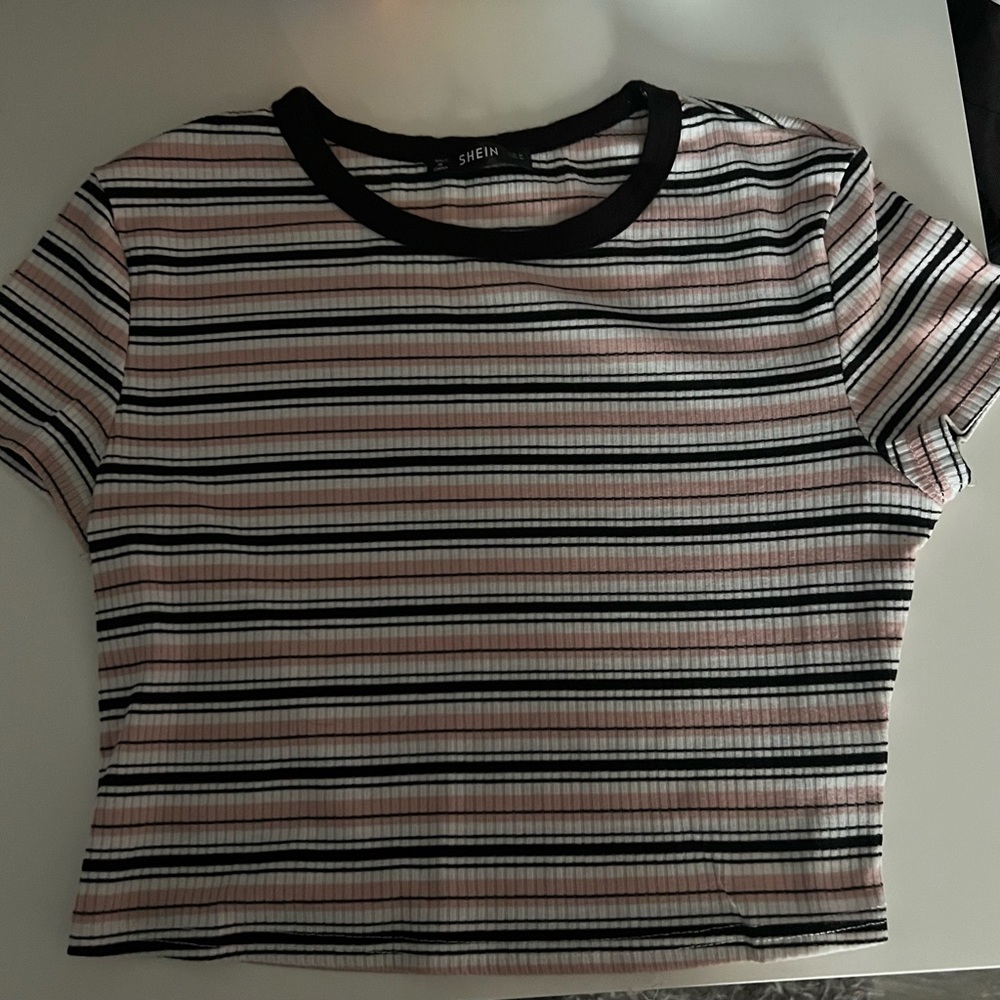black, white, and pink crop top from shein